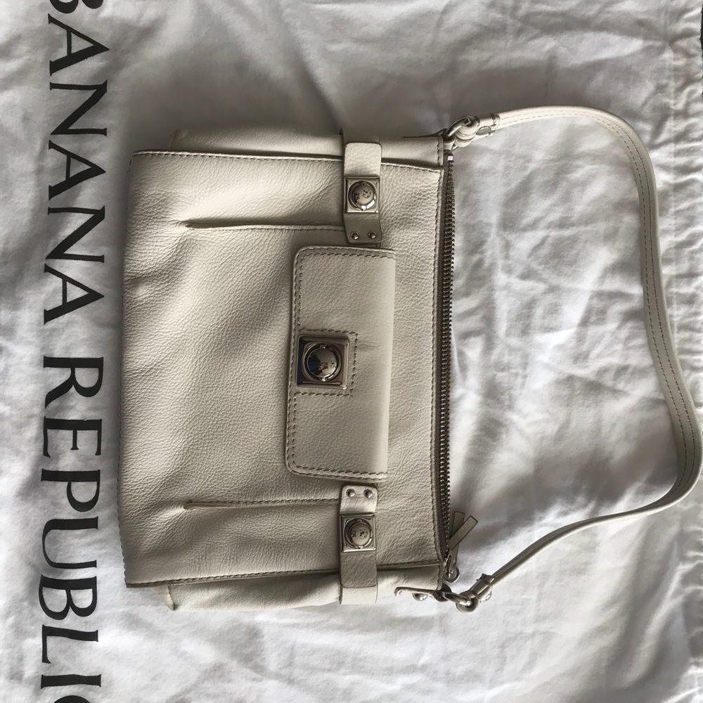 Banana Republic winter white leather satchel
